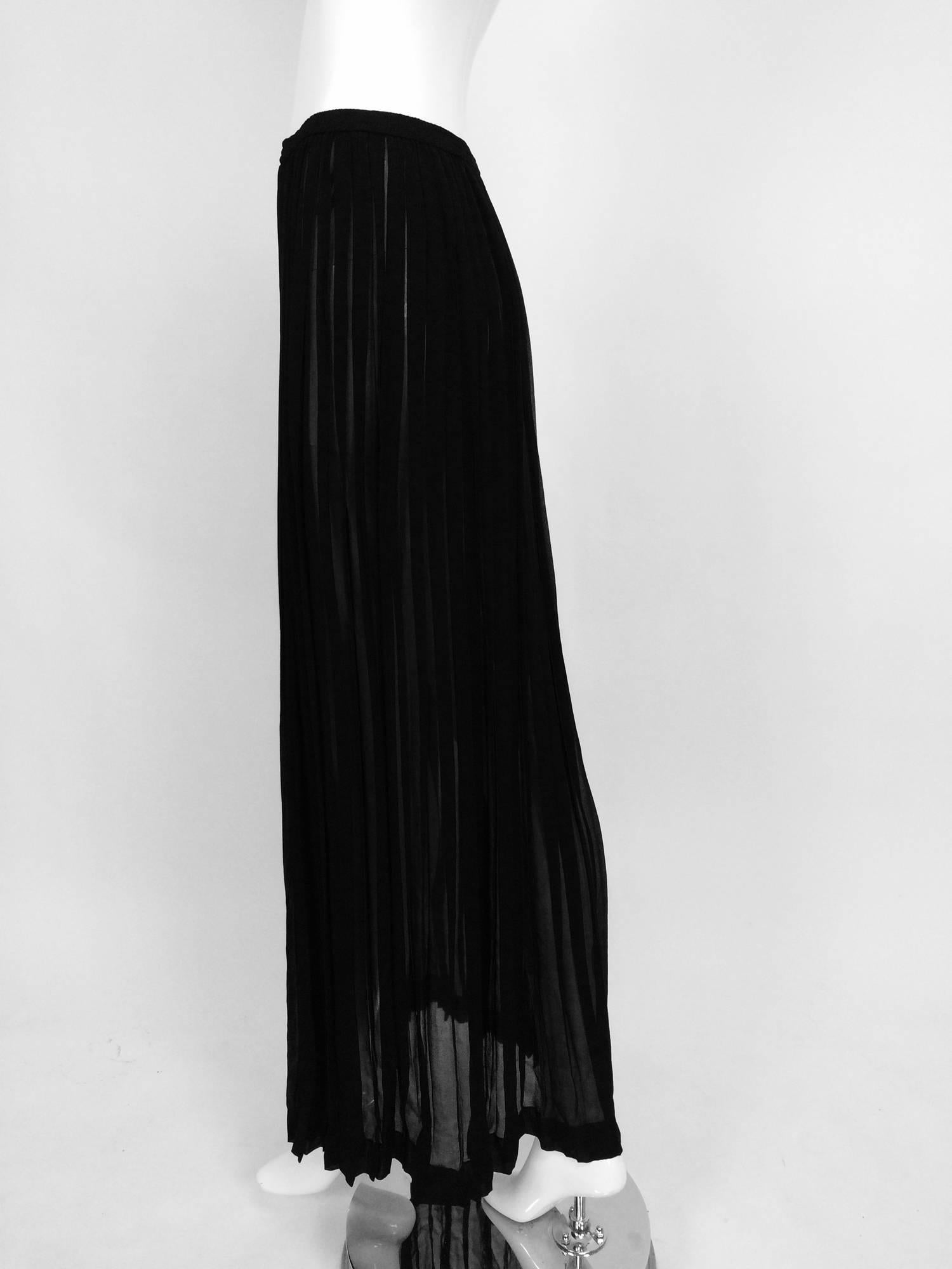 Yves Saint Laurent Black Silk Chiffon Knife Pleated Maxi Skirt Vintage 1970s 3