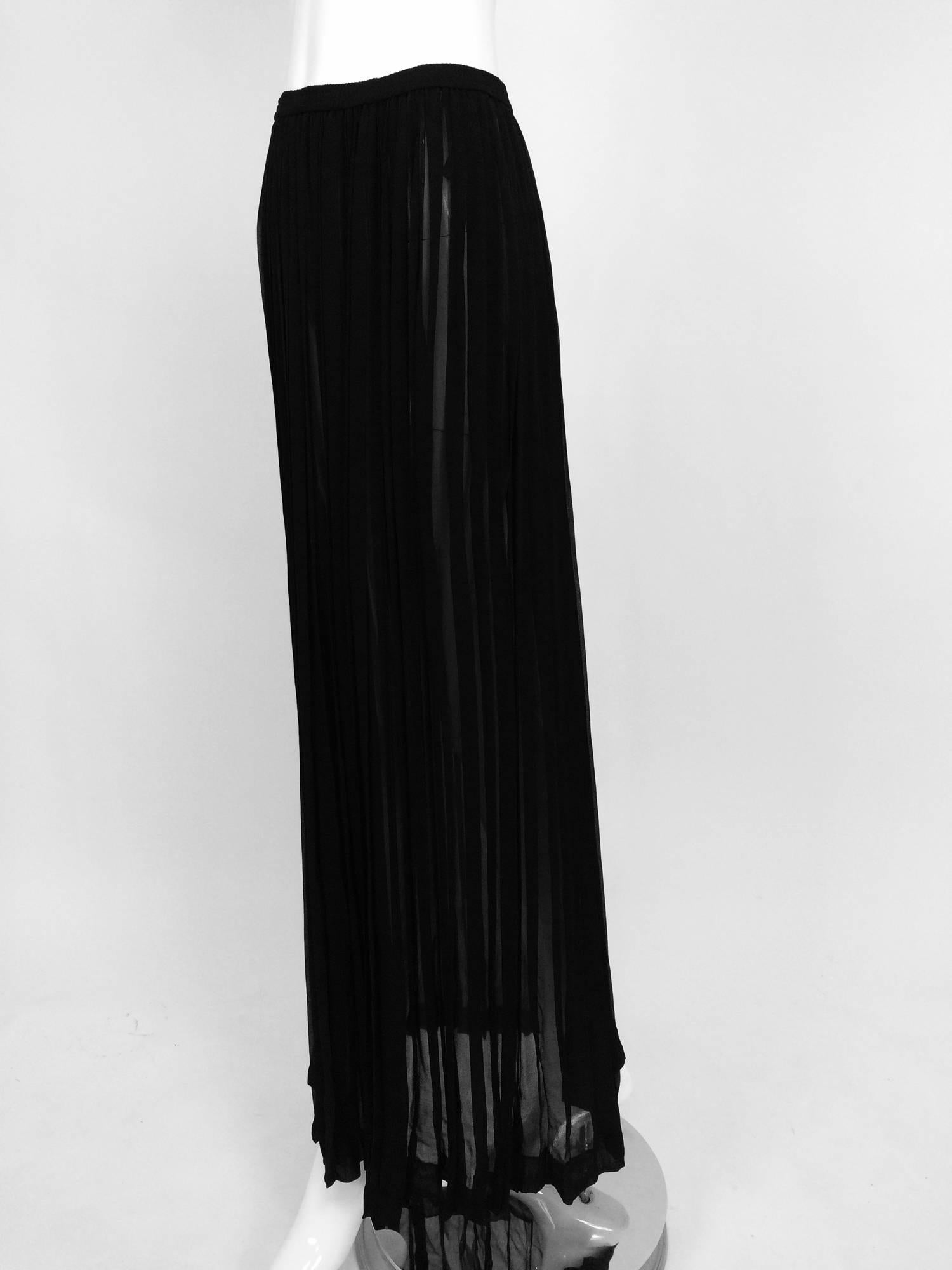 Yves Saint Laurent Black Silk Chiffon Knife Pleated Maxi Skirt Vintage 1970s 4