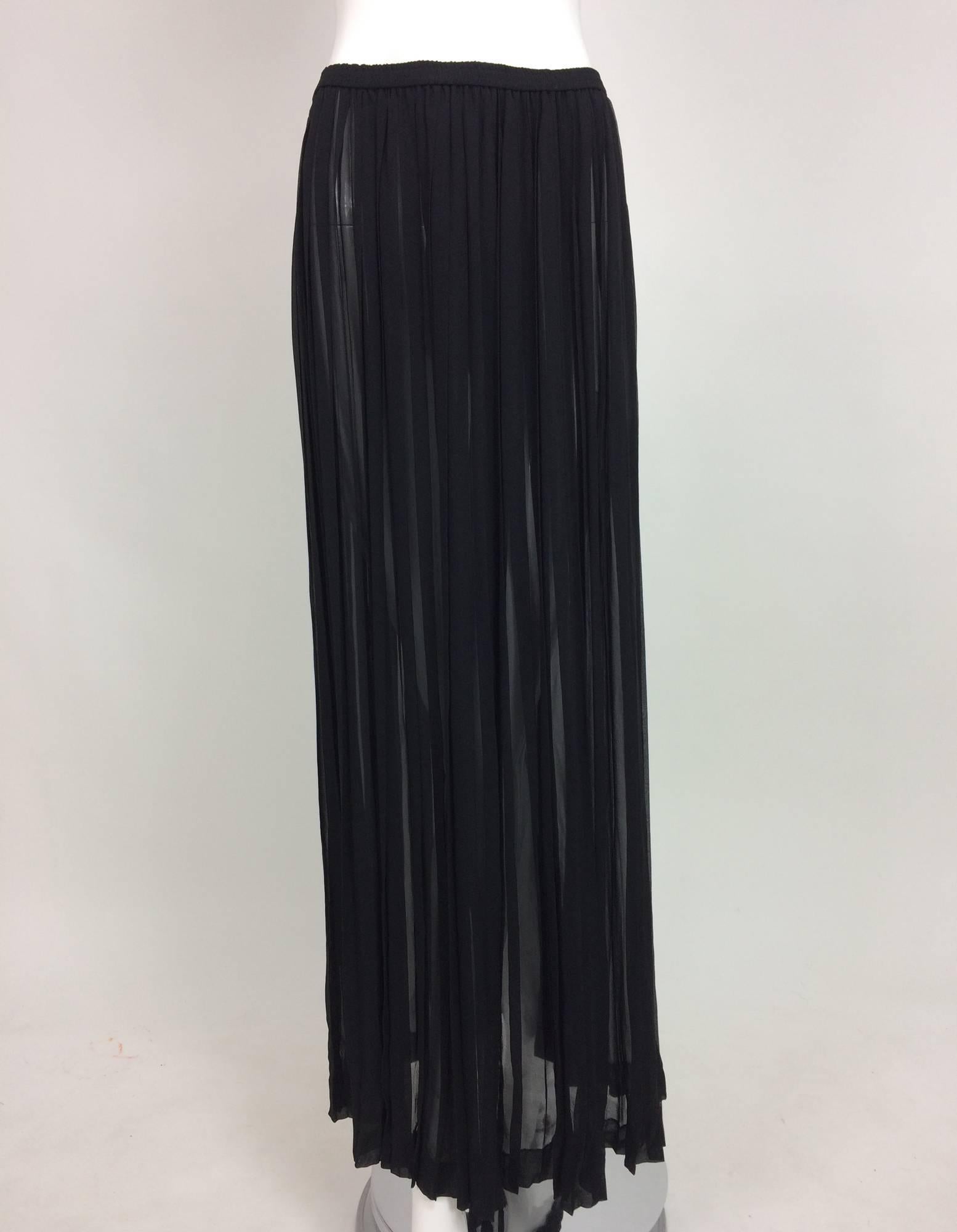 Yves Saint Laurent Black Silk Chiffon Knife Pleated Maxi Skirt Vintage 1970s 5