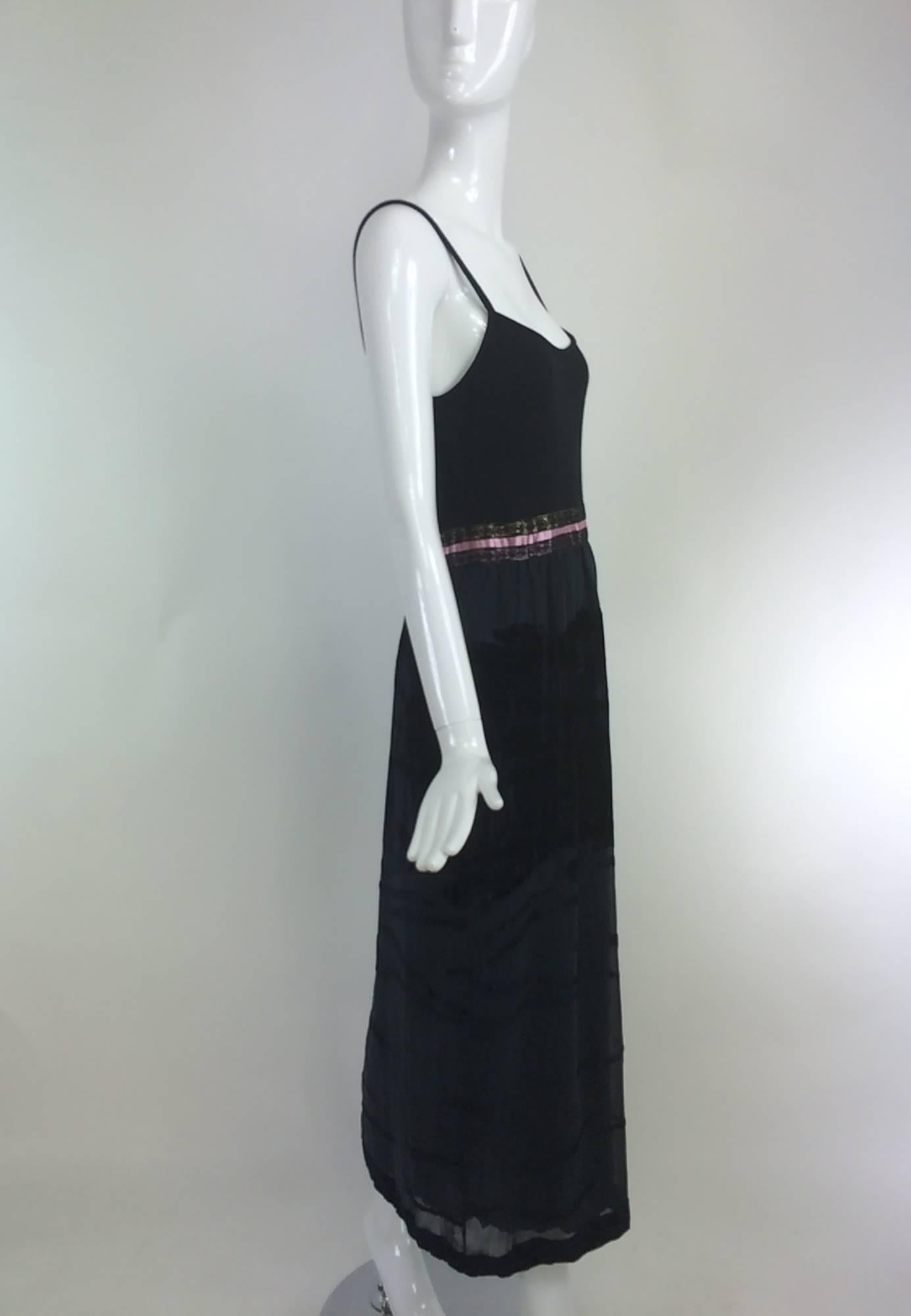 Black La Perla tank dress of cut velvet & jersey 1990s