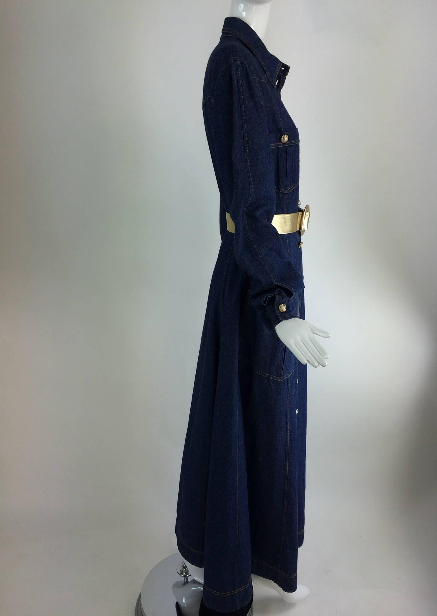 Moschino Couture denim maxi dress with pearl & rhinestone buttons 2