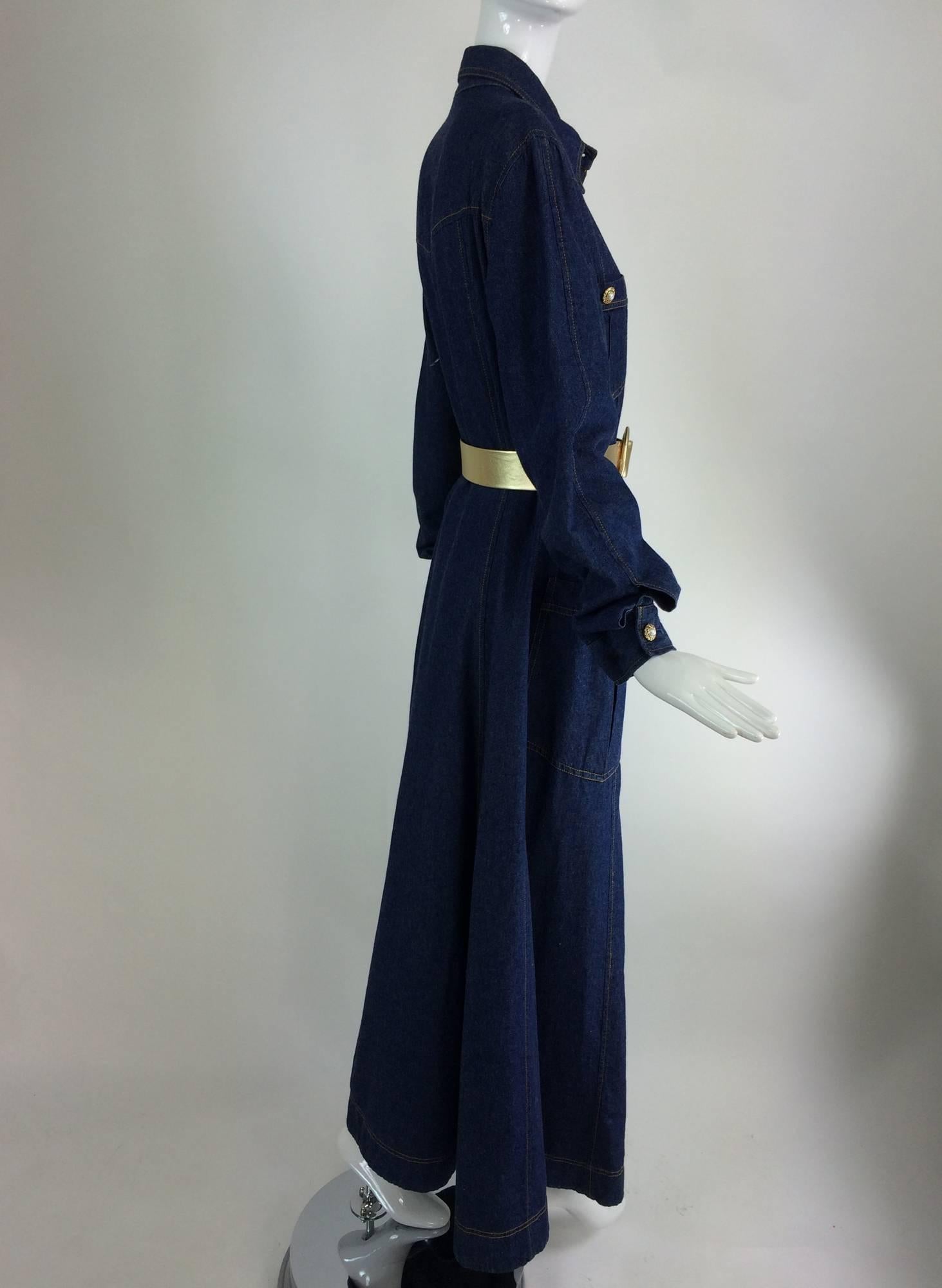 Moschino Couture denim maxi dress with pearl & rhinestone buttons 1