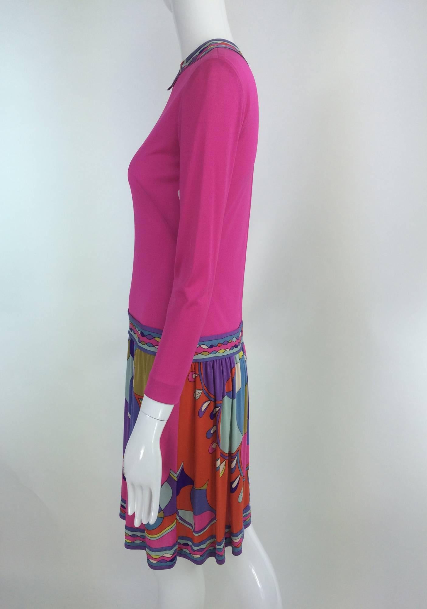 Pucci Mod silk knit dress in hot pink & classic print 1960s 1