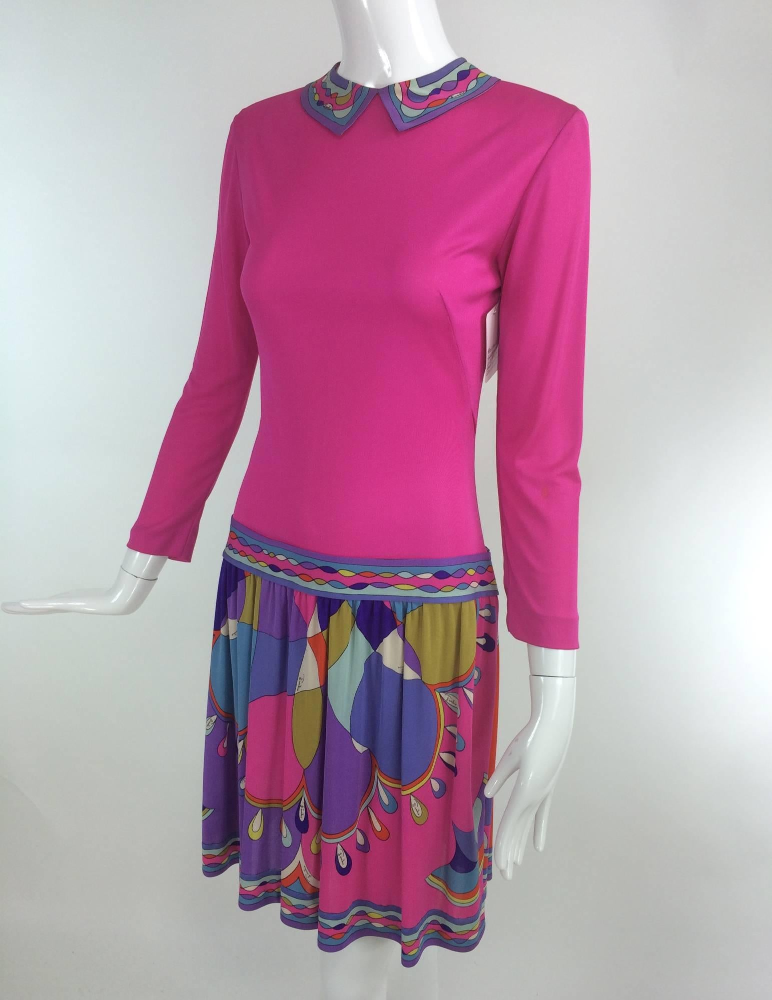 Pucci Mod silk knit dress in hot pink & classic print 1960s In Excellent Condition In West Palm Beach, FL