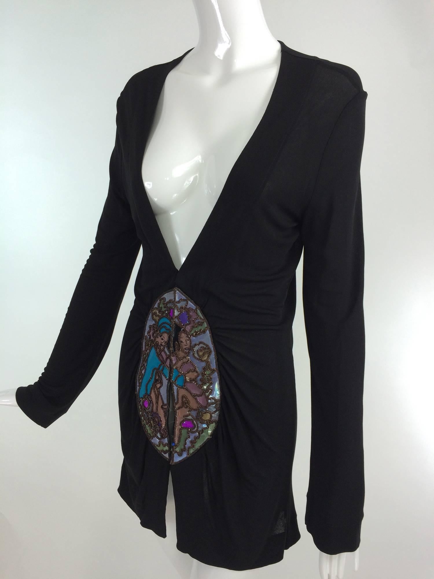 Marjan Pejoski-Björk-black jersey sweater with painted perspex panels  In Excellent Condition In West Palm Beach, FL