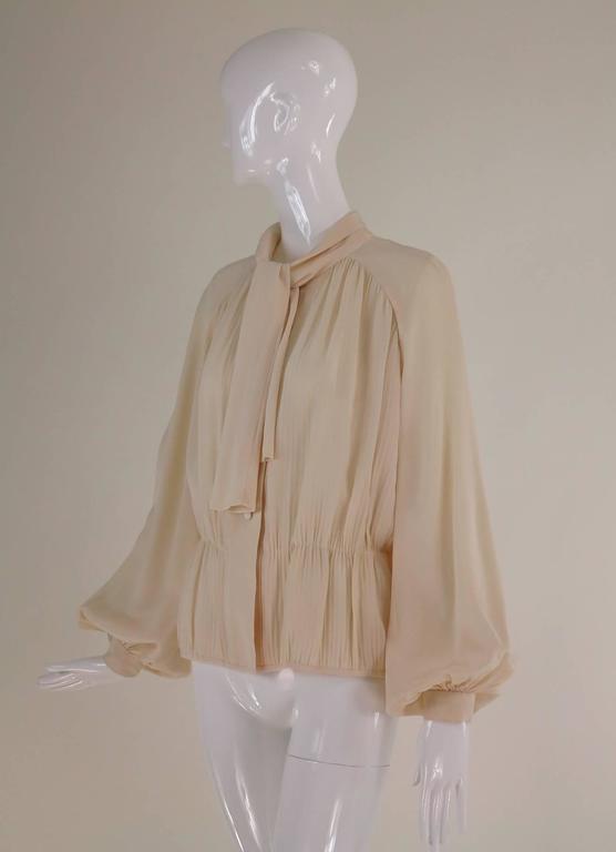 Pierre Balmain Haute Couture cream silk pleated tie neck blouse 1950s ...