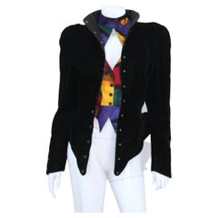 THIERRY MUGLER 1990 Black Velvet Jacket / Blazer With Matching Colorful Vest