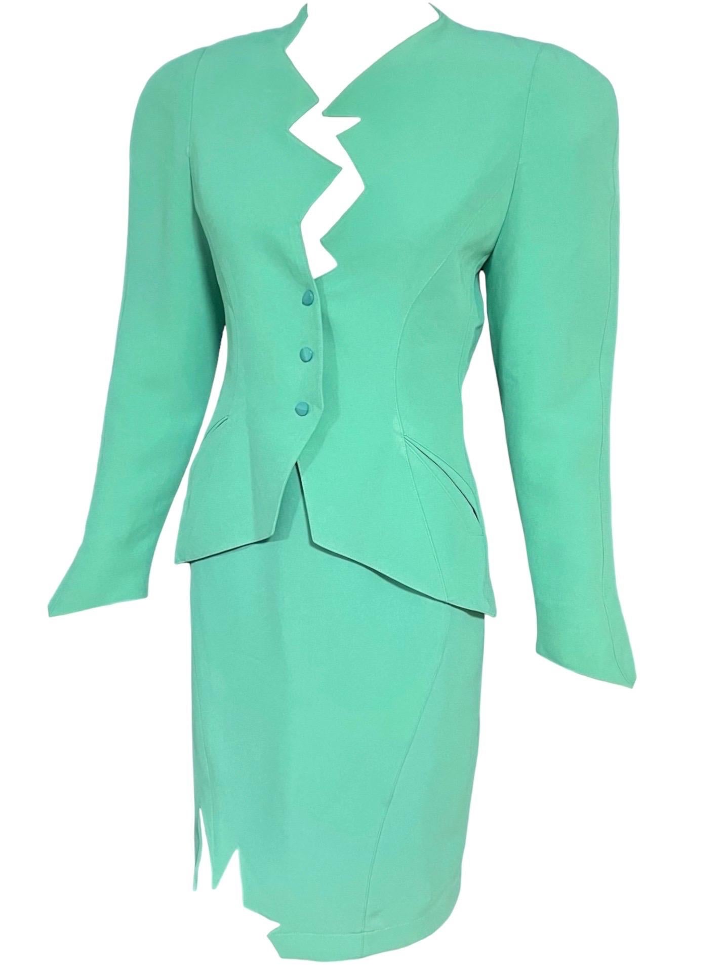 F/W 1988 Thierry Mugler Green Iconic Runway Documented Les Infernales Suit 1