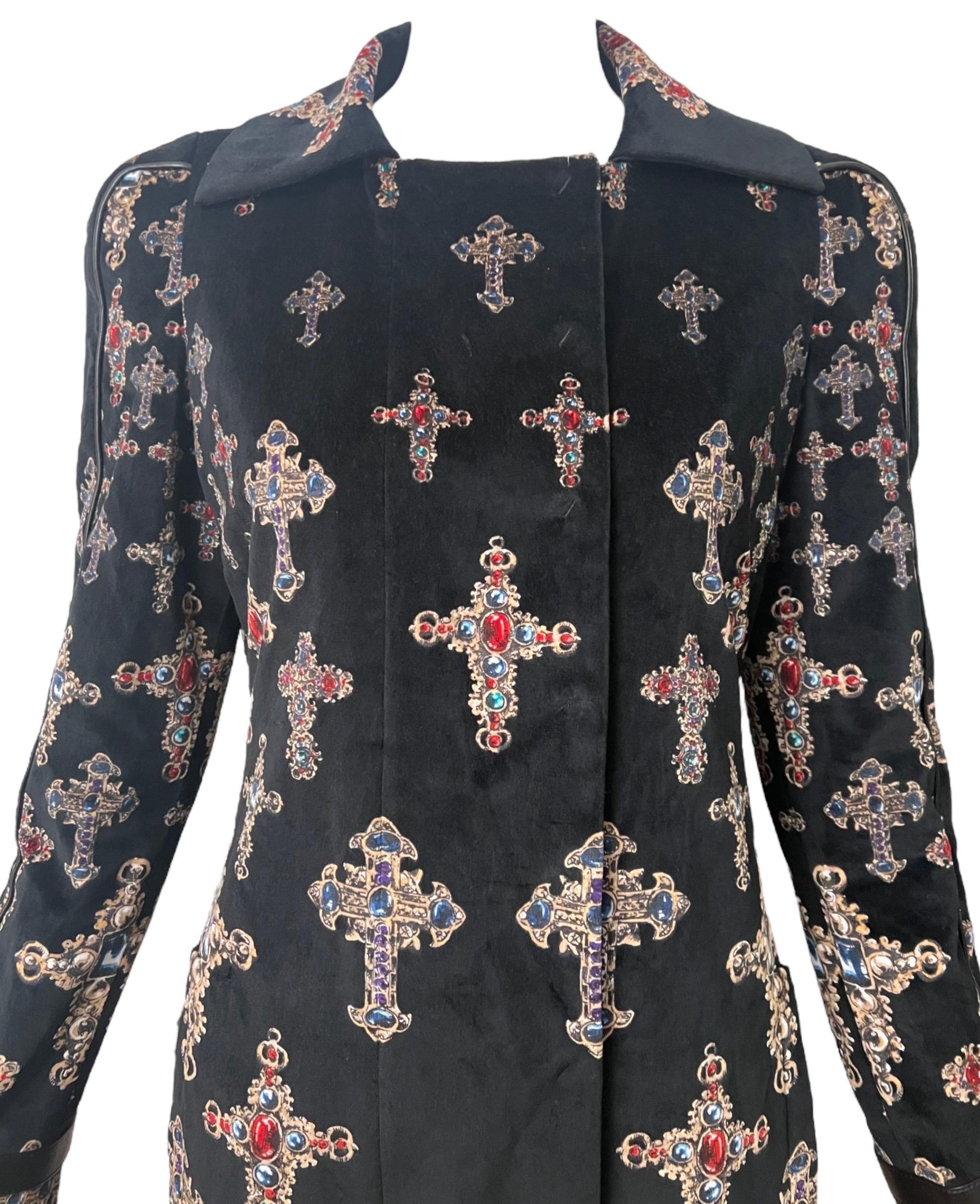 F/W 2012 Versace Gothic Cross Printed Velvet Runway Jacket Coat For Sale 1