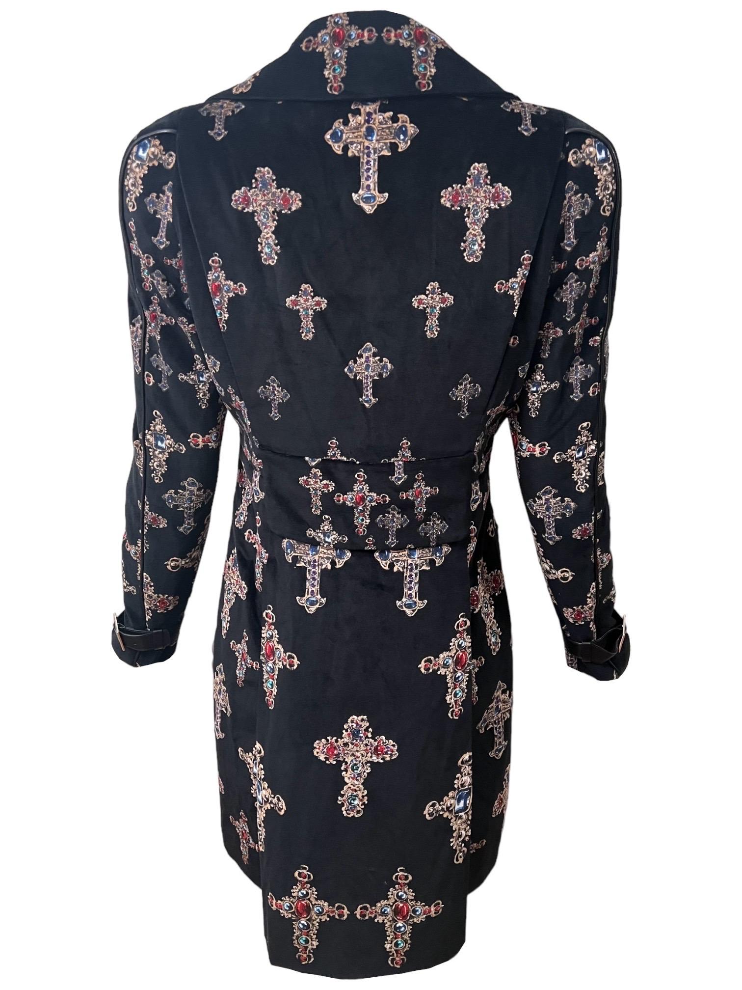F/W 2012 Versace Gothic Cross Printed Velvet Runway Jacket Coat For Sale 3