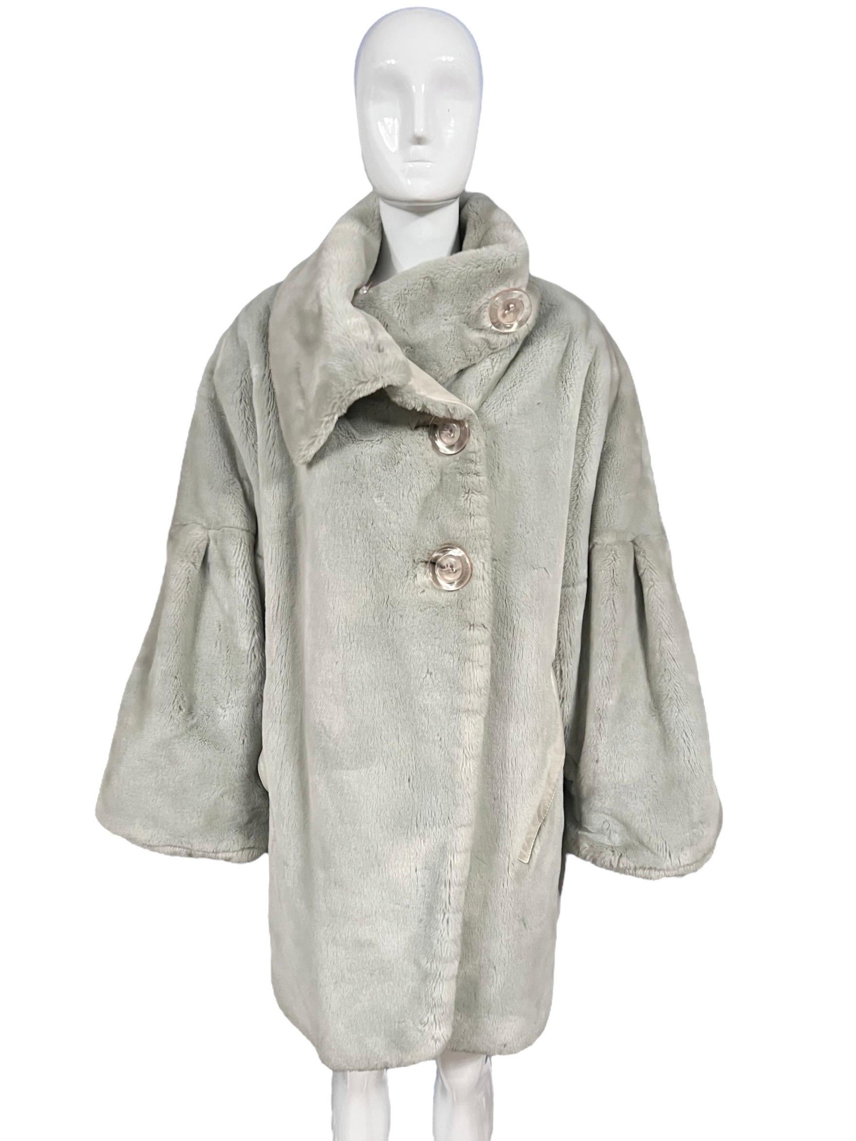 Gray 1980’s Thierry Mugler Faux Fur Oversized Coat
