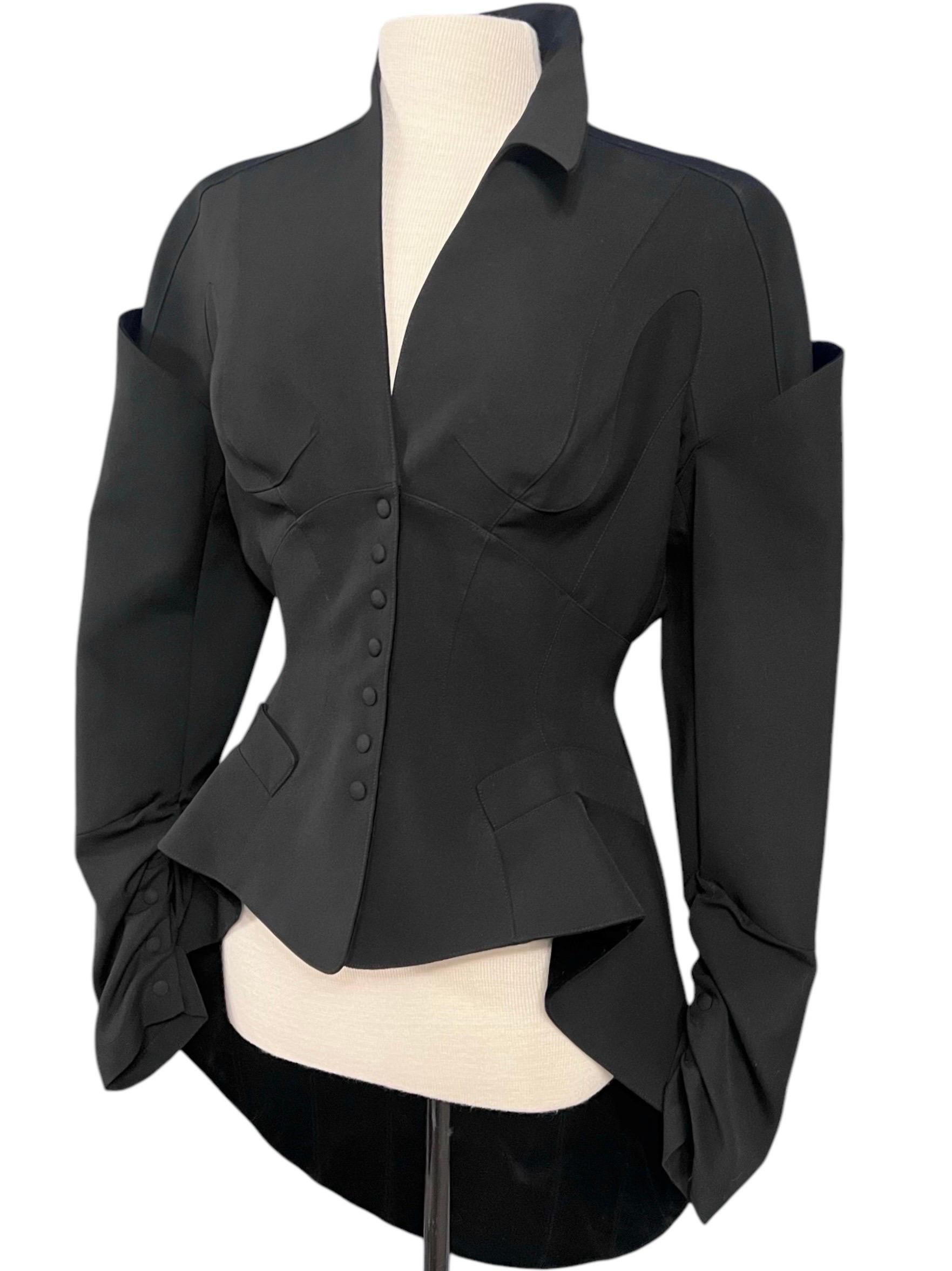 F/W 1995 Thierry Mugler Black Iconic Sculptural Archival Runway Jacket For Sale 3