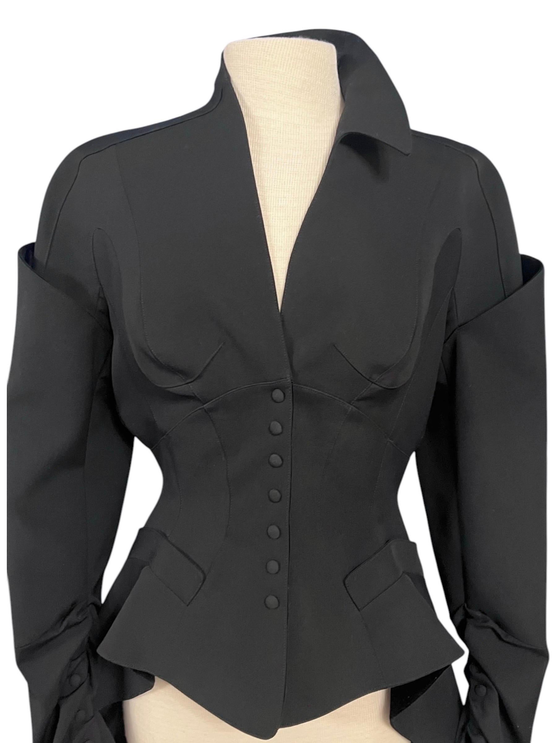 F/W 1995 Thierry Mugler Black Iconic Sculptural Archival Runway Jacket For Sale 5