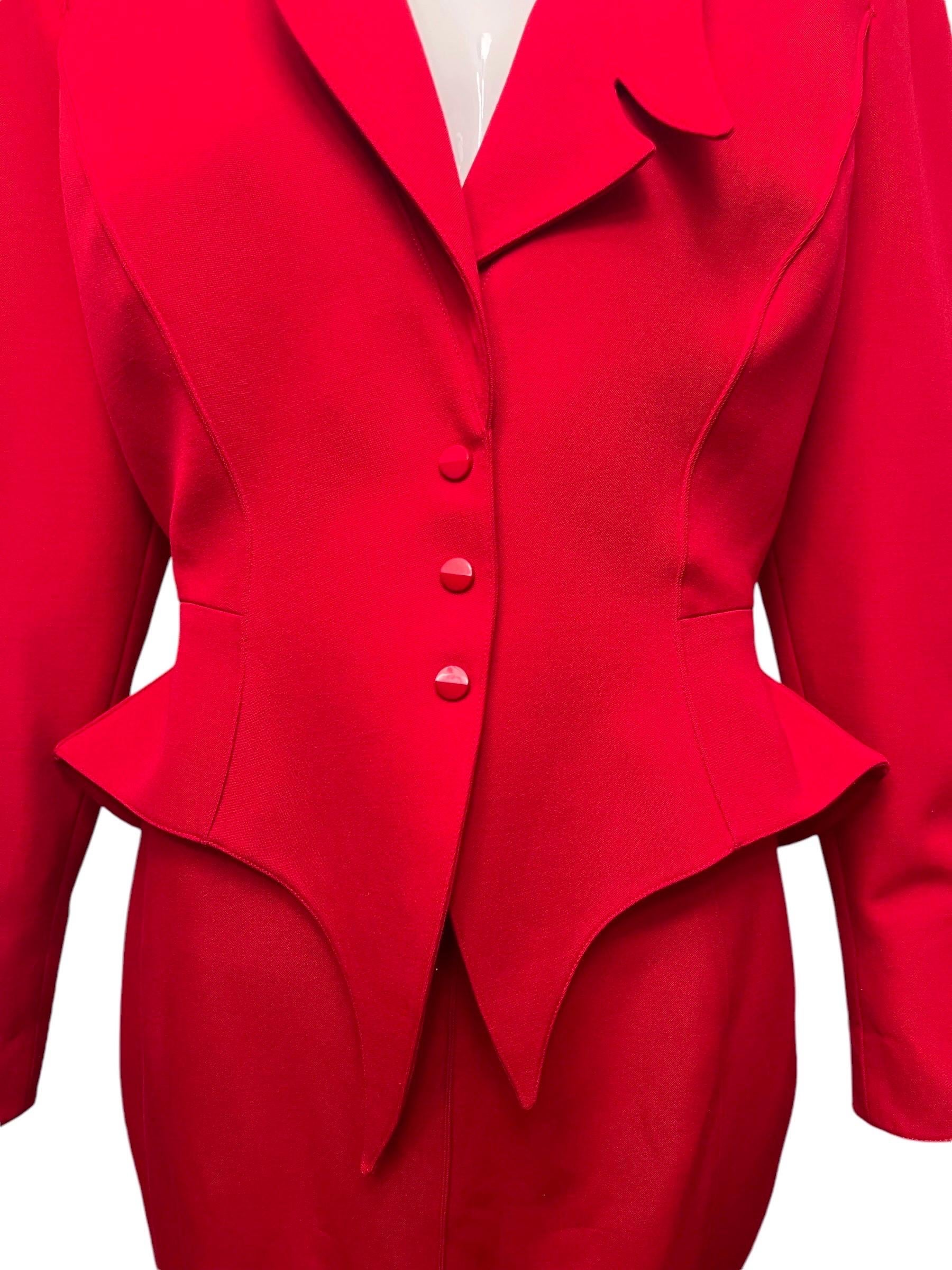 F/W 1988 Thierry Mugler Flaming Red Les Infernales Iconic Skirt Suit For Sale 7