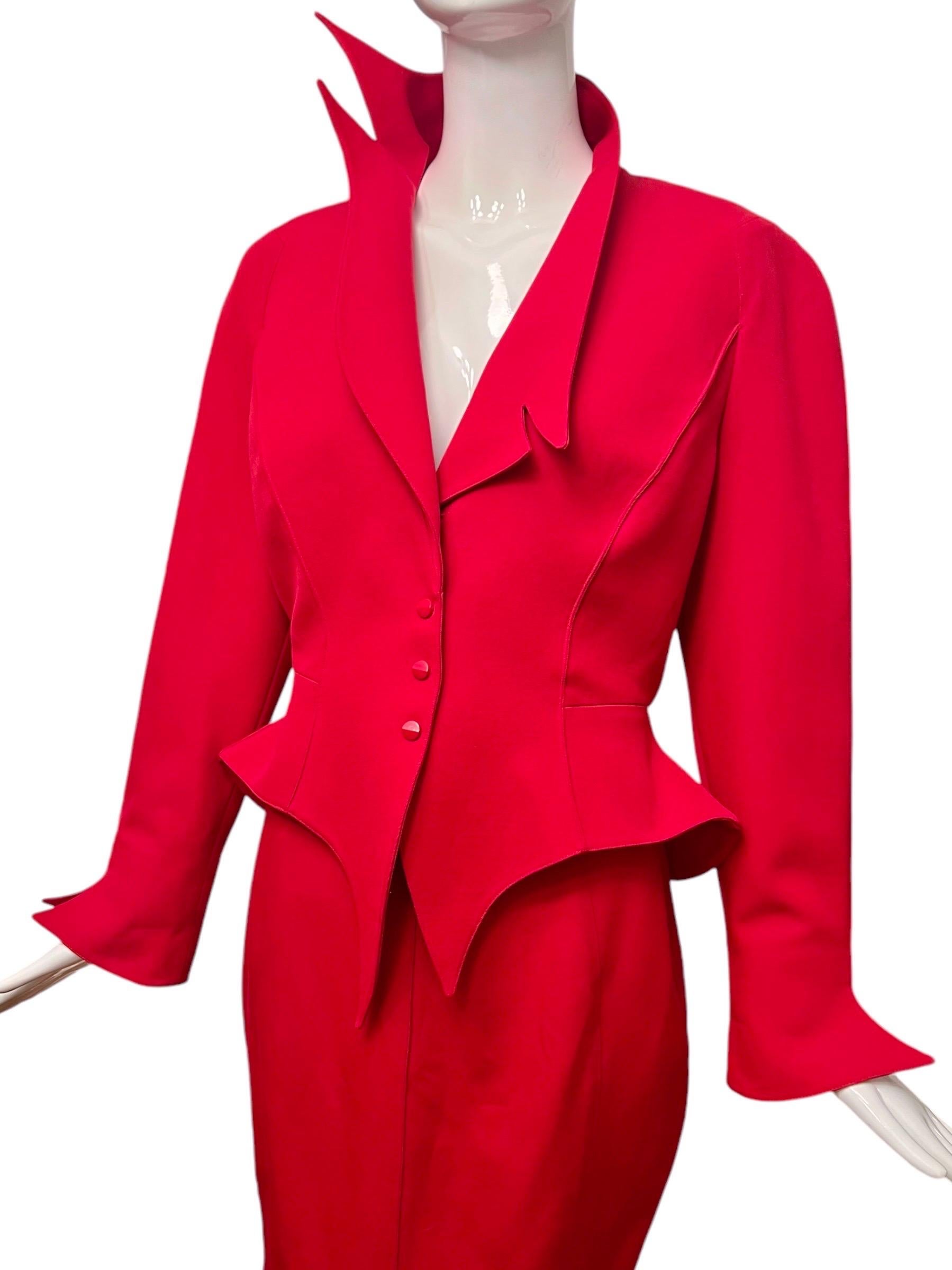 F/W 1988 Thierry Mugler Flaming Red Les Infernales Iconic Skirt Suit For Sale 5