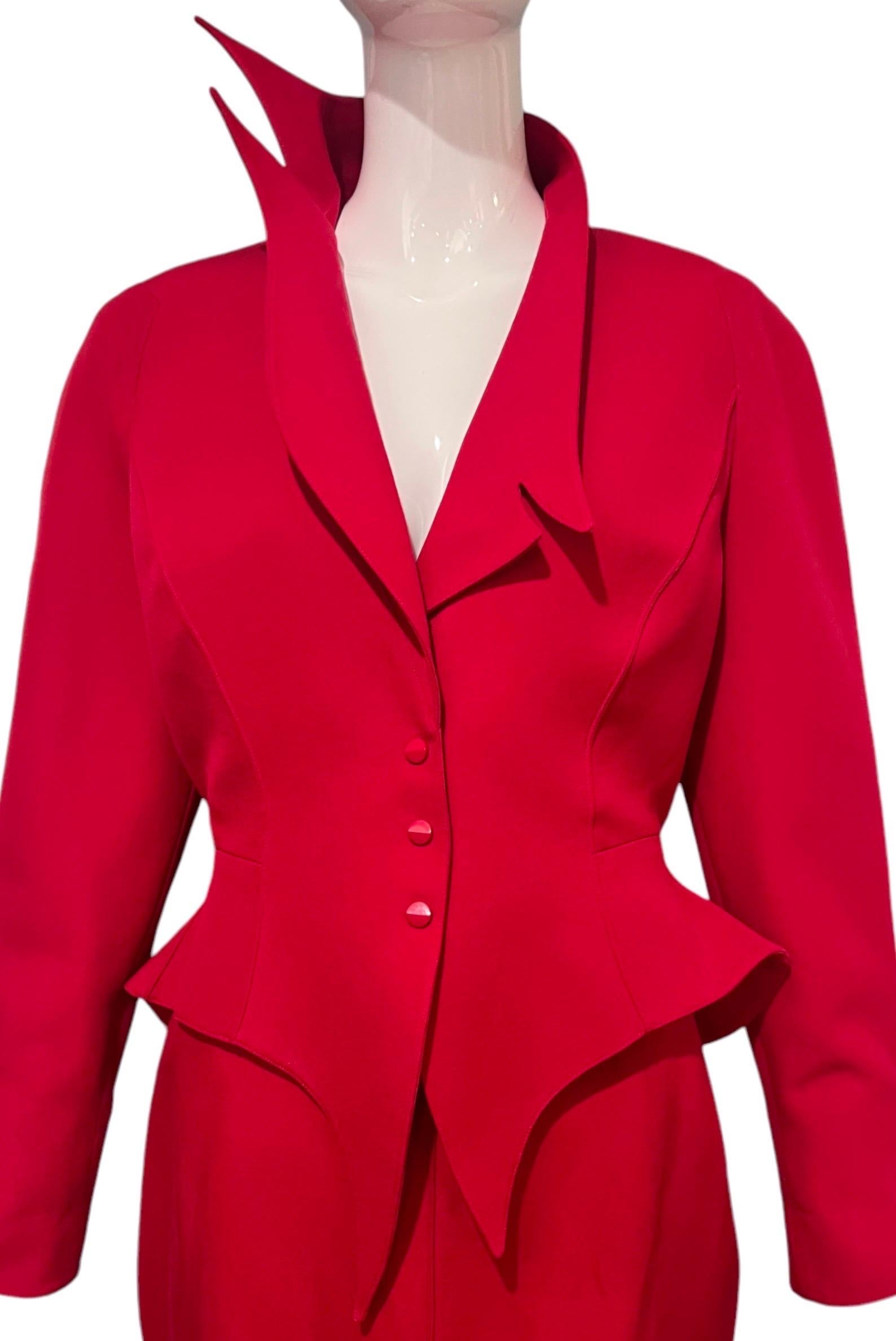F/W 1988 Thierry Mugler Flaming Red Les Infernales Iconic Skirt Suit For Sale 10