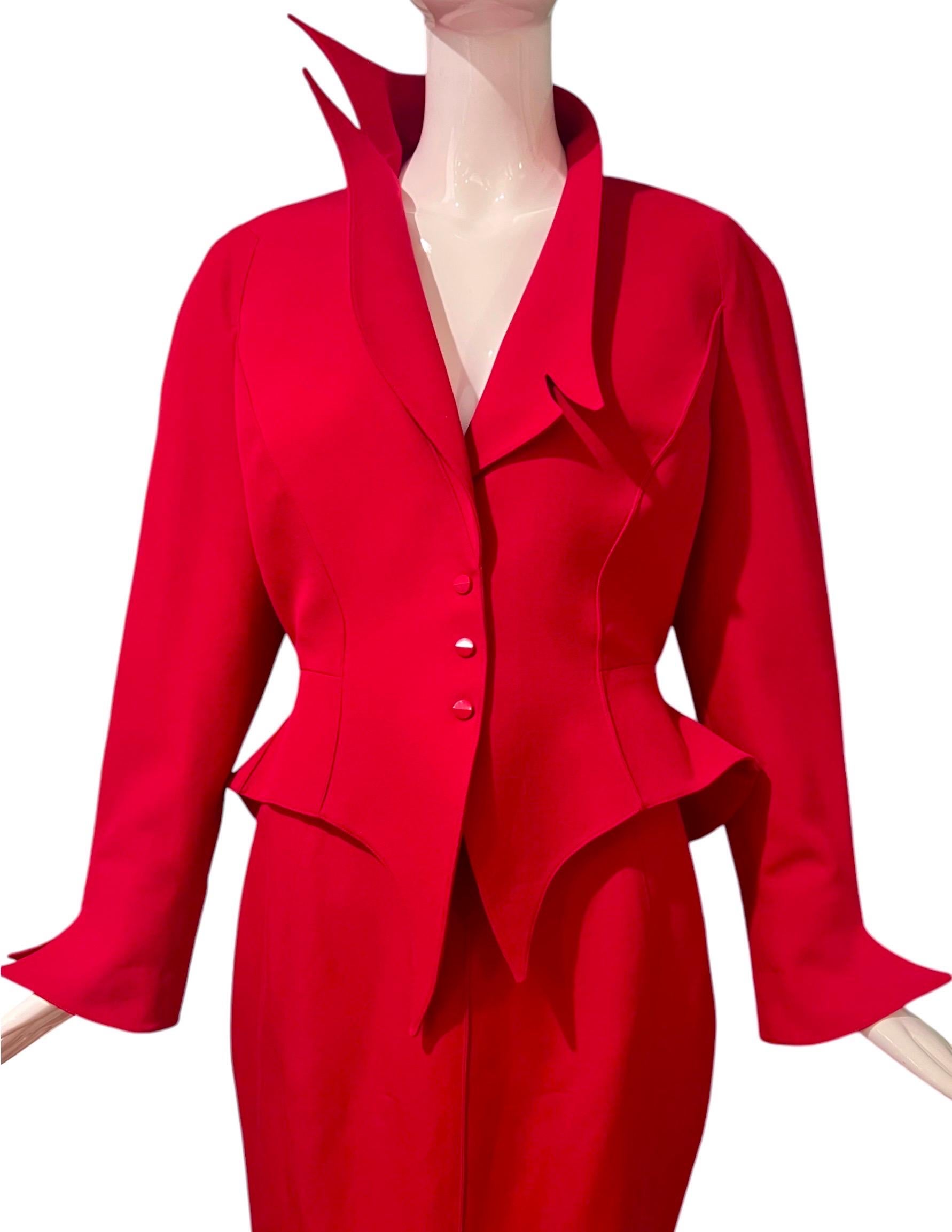 F/W 1988 Thierry Mugler Flaming Red Les Infernales Iconic Skirt Suit For Sale 8