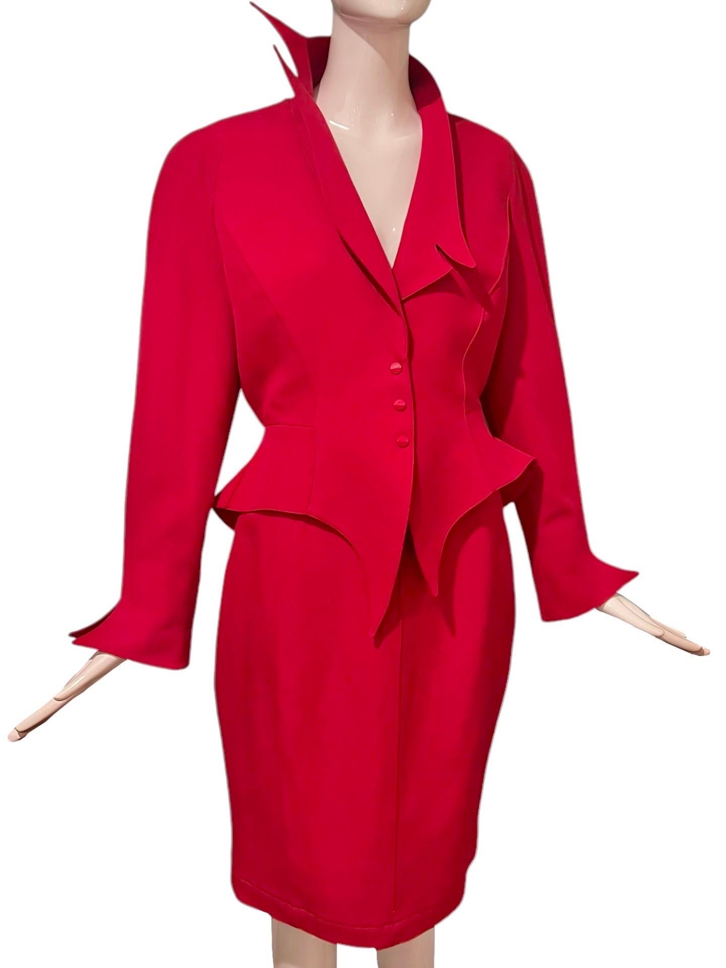 F/W 1988 Thierry Mugler Flaming Red Les Infernales Iconic Skirt Suit For Sale 3