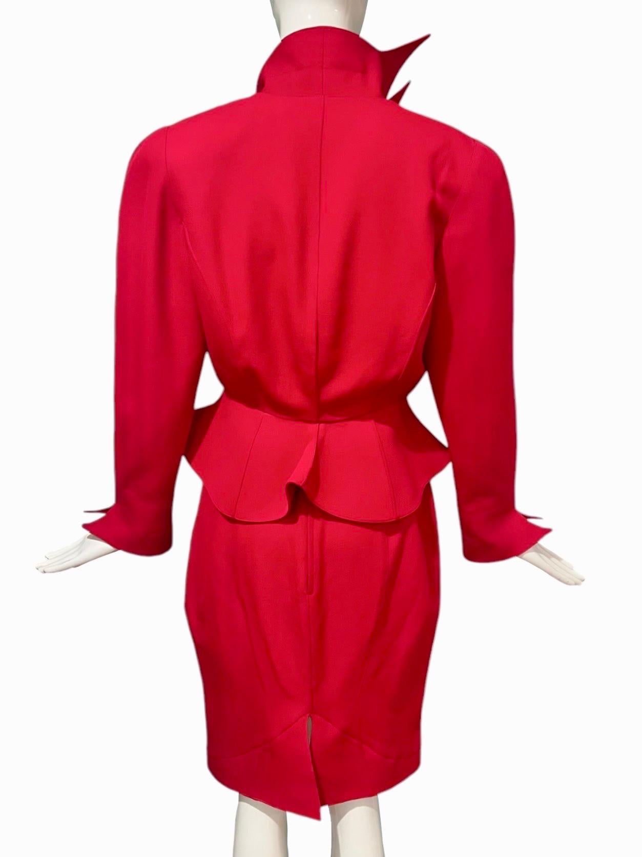F/W 1988 Thierry Mugler Flaming Red Les Infernales Iconic Skirt Suit For Sale 11