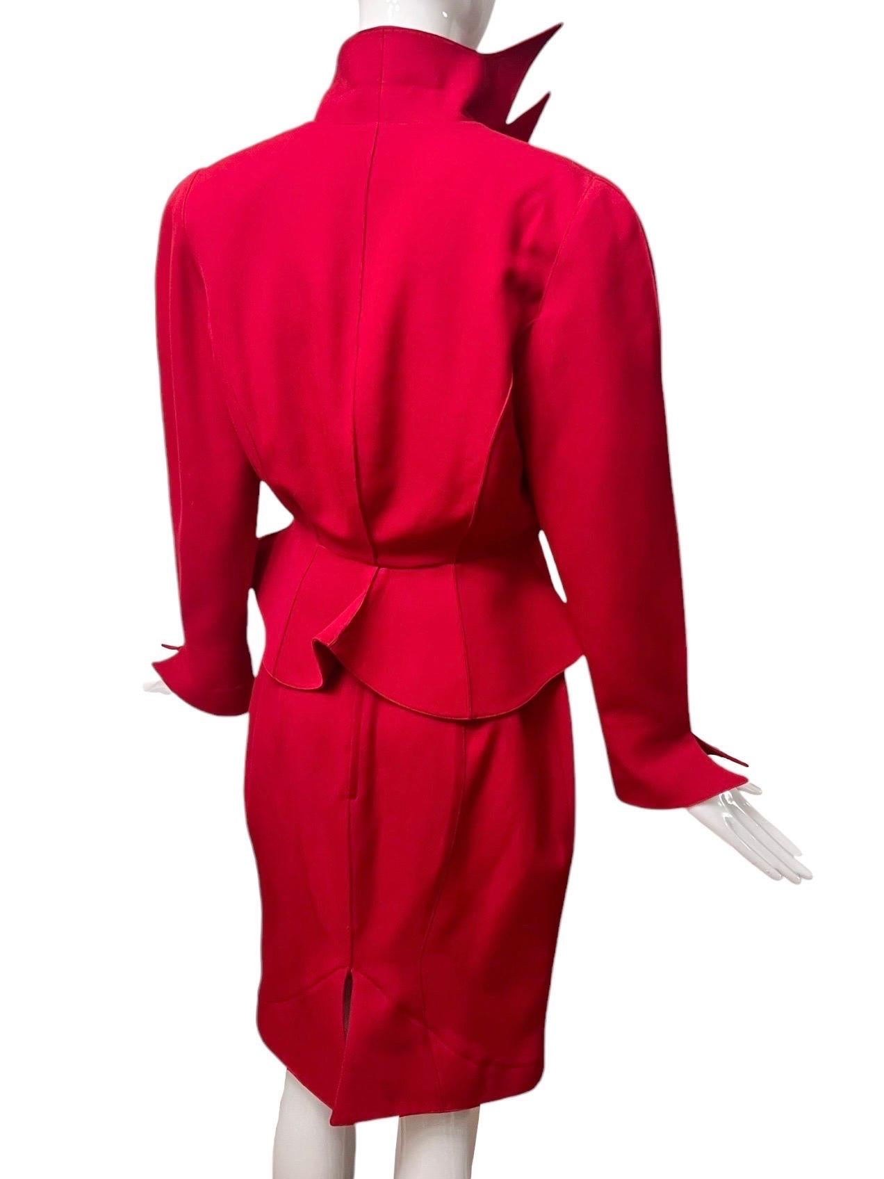F/W 1988 Thierry Mugler Flaming Red Les Infernales Iconic Skirt Suit For Sale 13