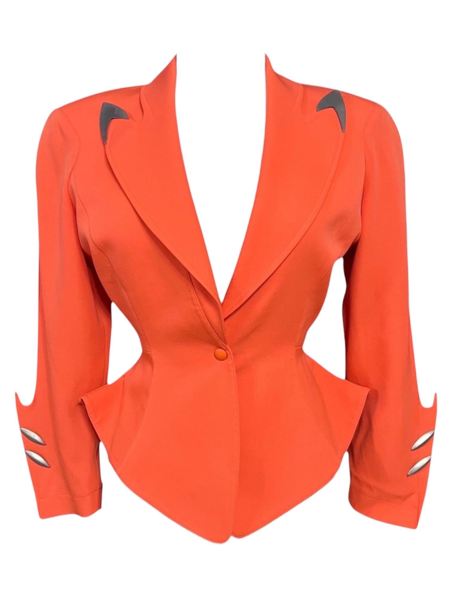 F/W 1989 Thierry Mugler Orange Futuristic Metal Sculptural Jacket