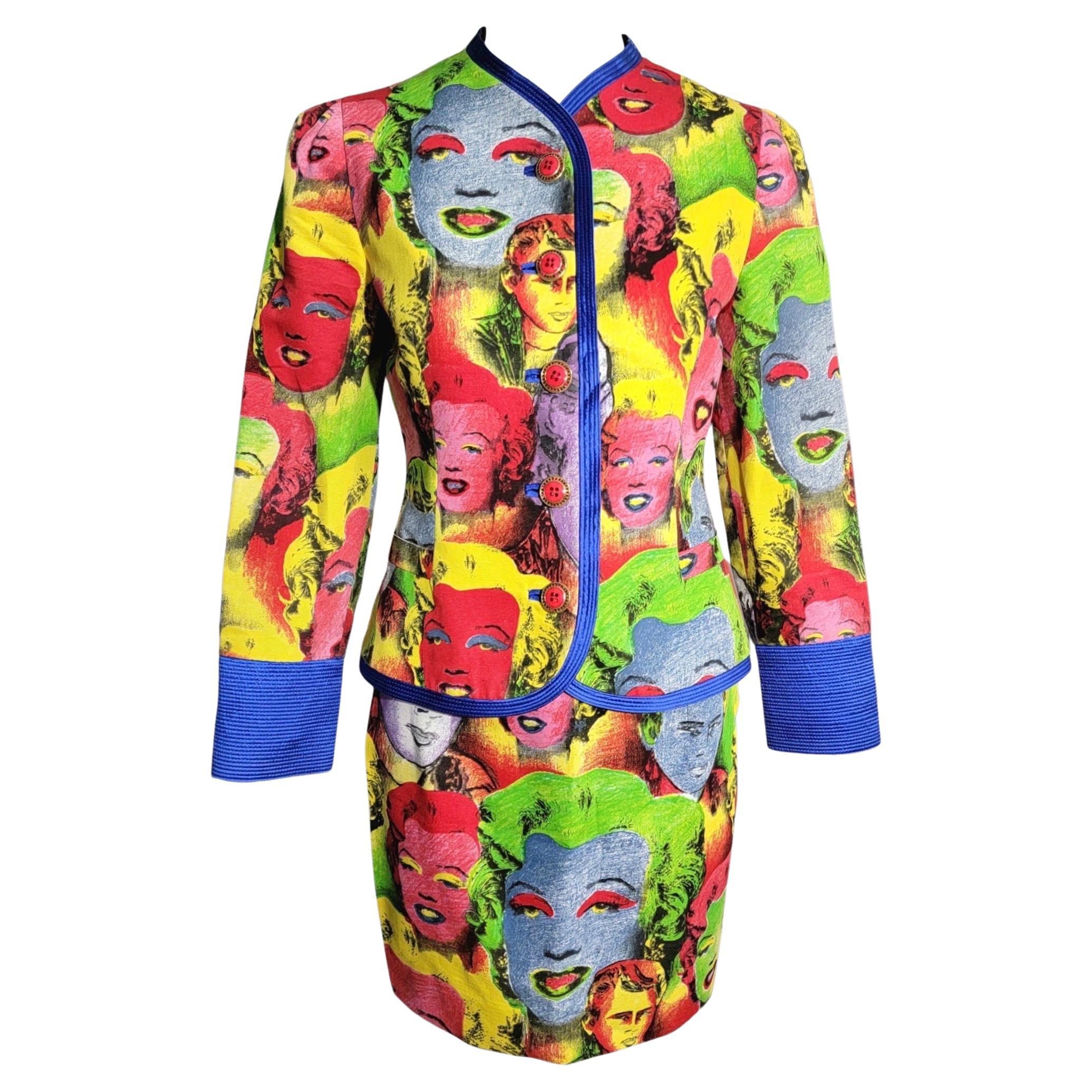  S/S 1991 Gianni Versace Marilyn Monroe Pop Art Warhol Skirt Suit For Sale
