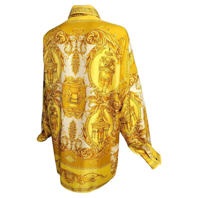 Chemise Homme Crème De Soie – Soie Métallisée Crème – Motif Grec – Taille Large – NEUF