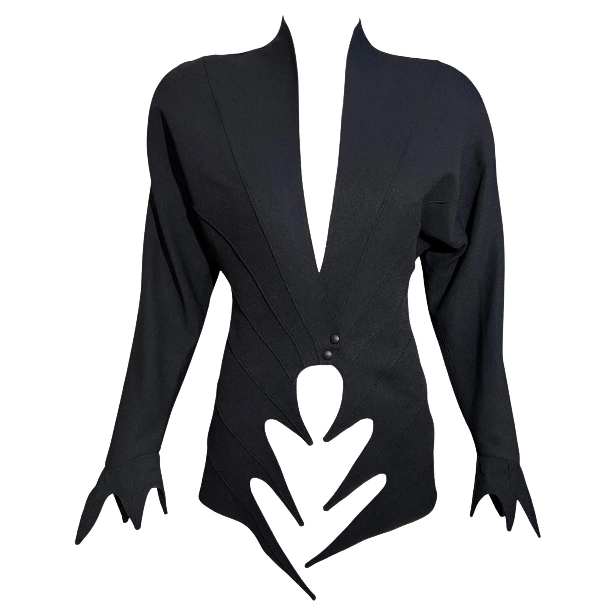 S/S 1989 Thierry Mugler Runway Sculptural Black Pointed Cutout Jacket For Sale