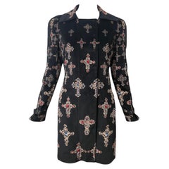 H/W 2012 Versace Gothic Cross Printed Samt Laufsteg Jacke Mantel