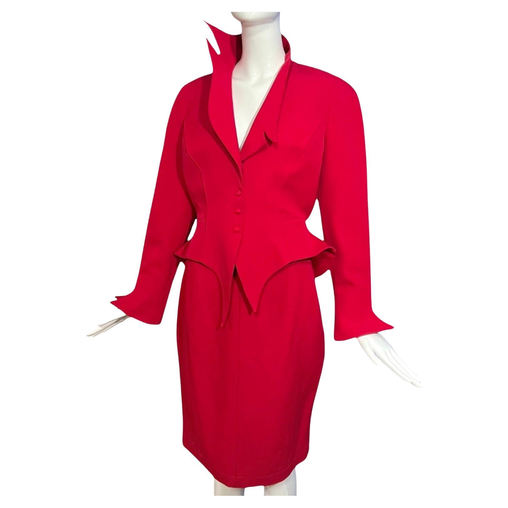 F/W 1988 Thierry Mugler Flaming Red Les Infernales Iconic Skirt Suit