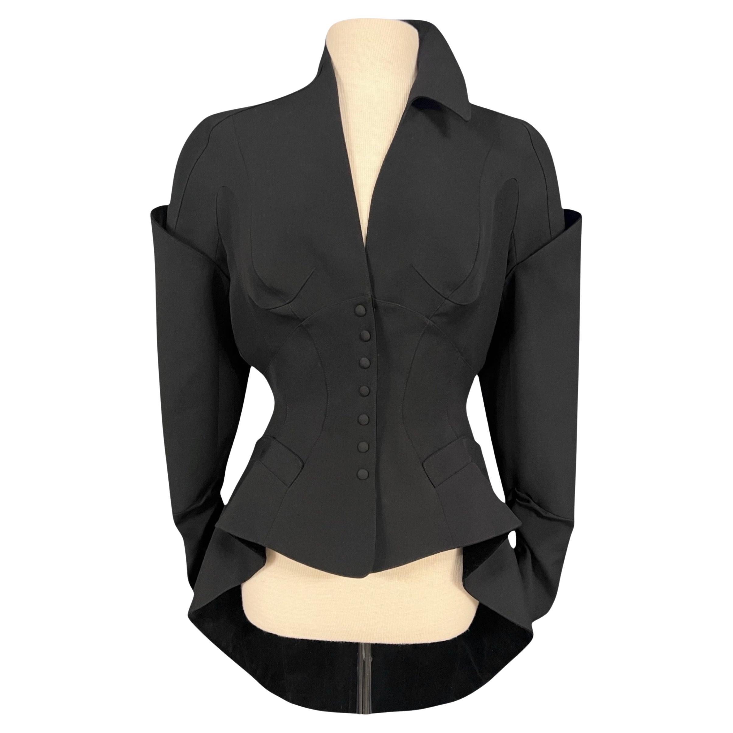F/W 1995 Thierry Mugler Black Iconic Sculptural Archival Runway Jacket For Sale
