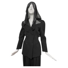 F&F Vintage 1991 Thierry Mugler Combinaison Vintage à capuche noire et transparente
