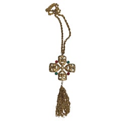 Vintage Moschino Comedy Tragedy Mask Tassel Charm Long Pendant Necklace