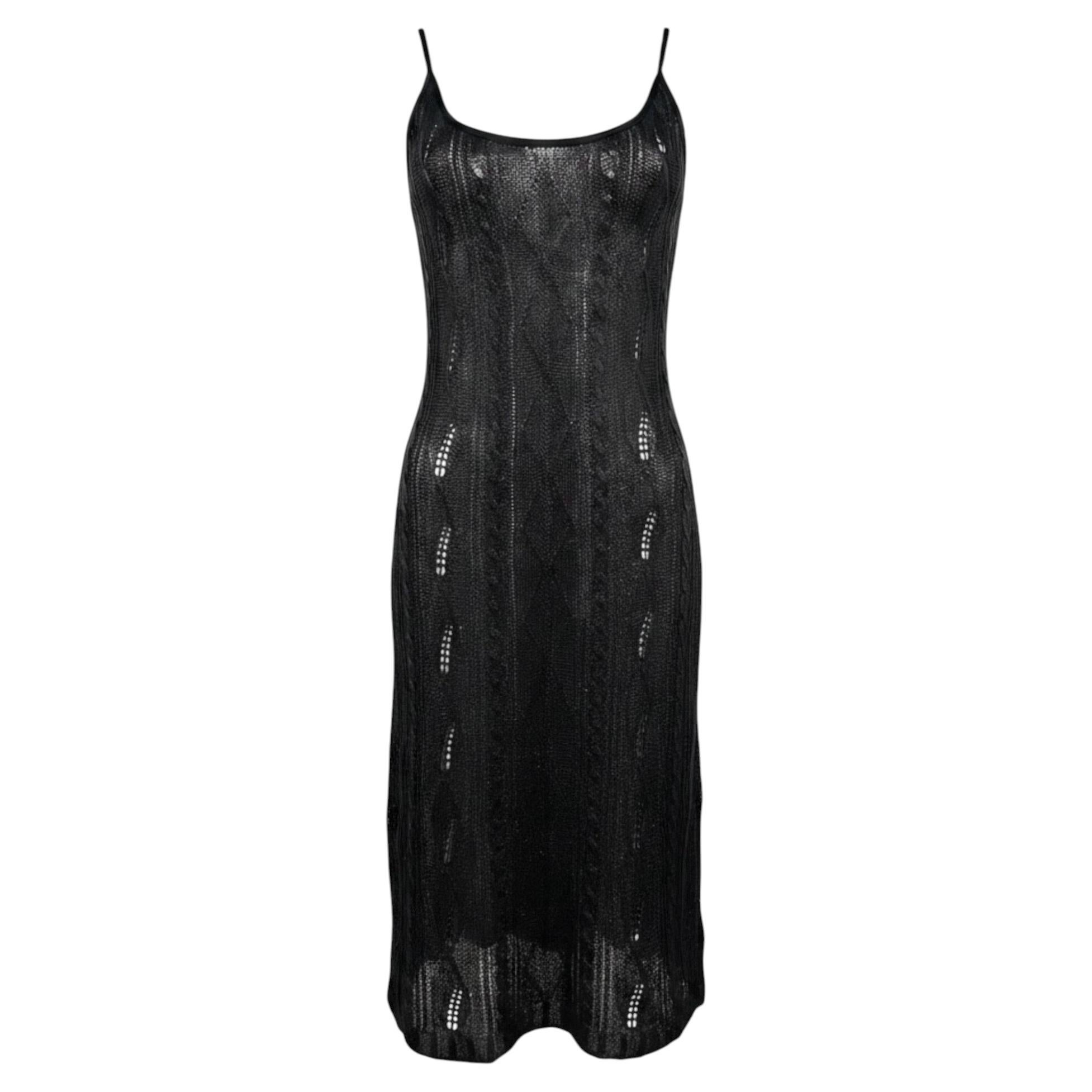 S/S 1998 Christian Dior von John Galliano – Schwarzes Minikleid aus metallisch schimmerndem Häkel-Strick