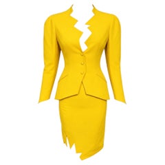 F/W 1988 Thierry Mugler Yellow Les Infernales Lightning Bolt Skirt Suit