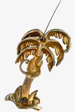Vintage Coro Enamel Monkey on a Palm Tree Brooch, 1940s