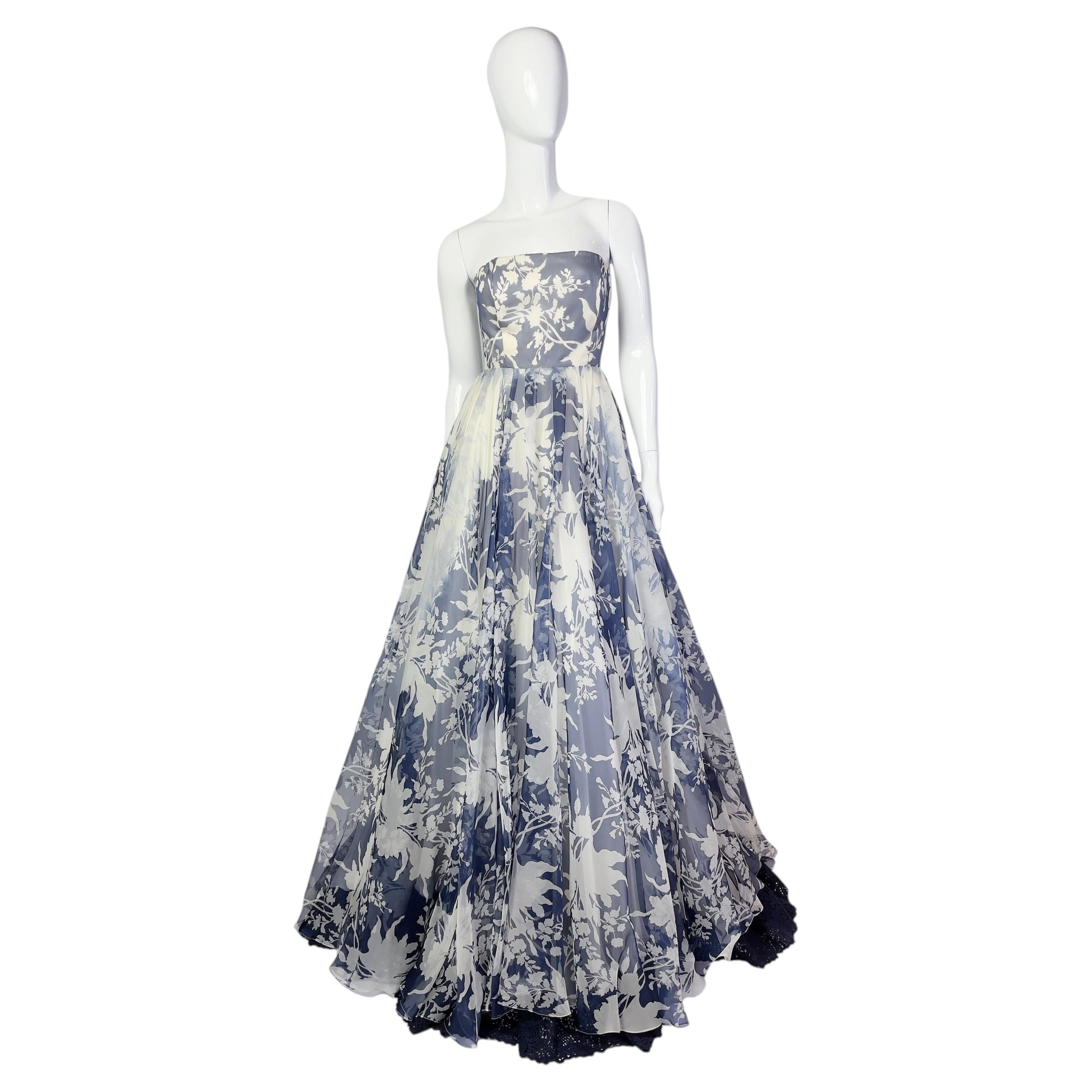 Floral silk bustier evenin maxi dress