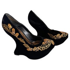 Alexander McQueen acorn embroidered suede armadillo wedge shoes, Pre-Fall 2013