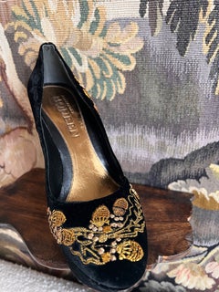 Alexander McQueen acorn embroidered suede armadillo wedge shoes, Pre-Fall 2013