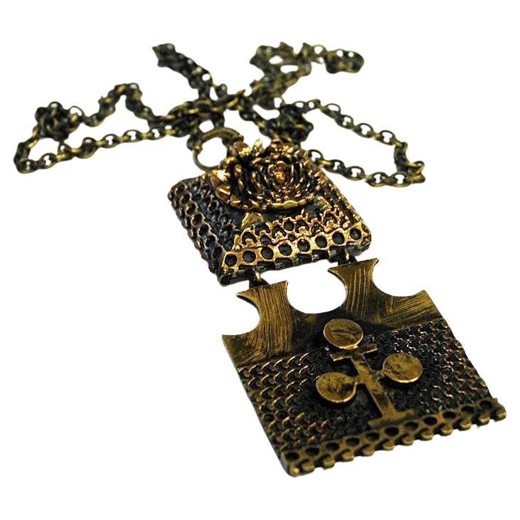 Bronze 2-piece pendant necklace by Pentti Sarpaneva Finland 1970s For Sale