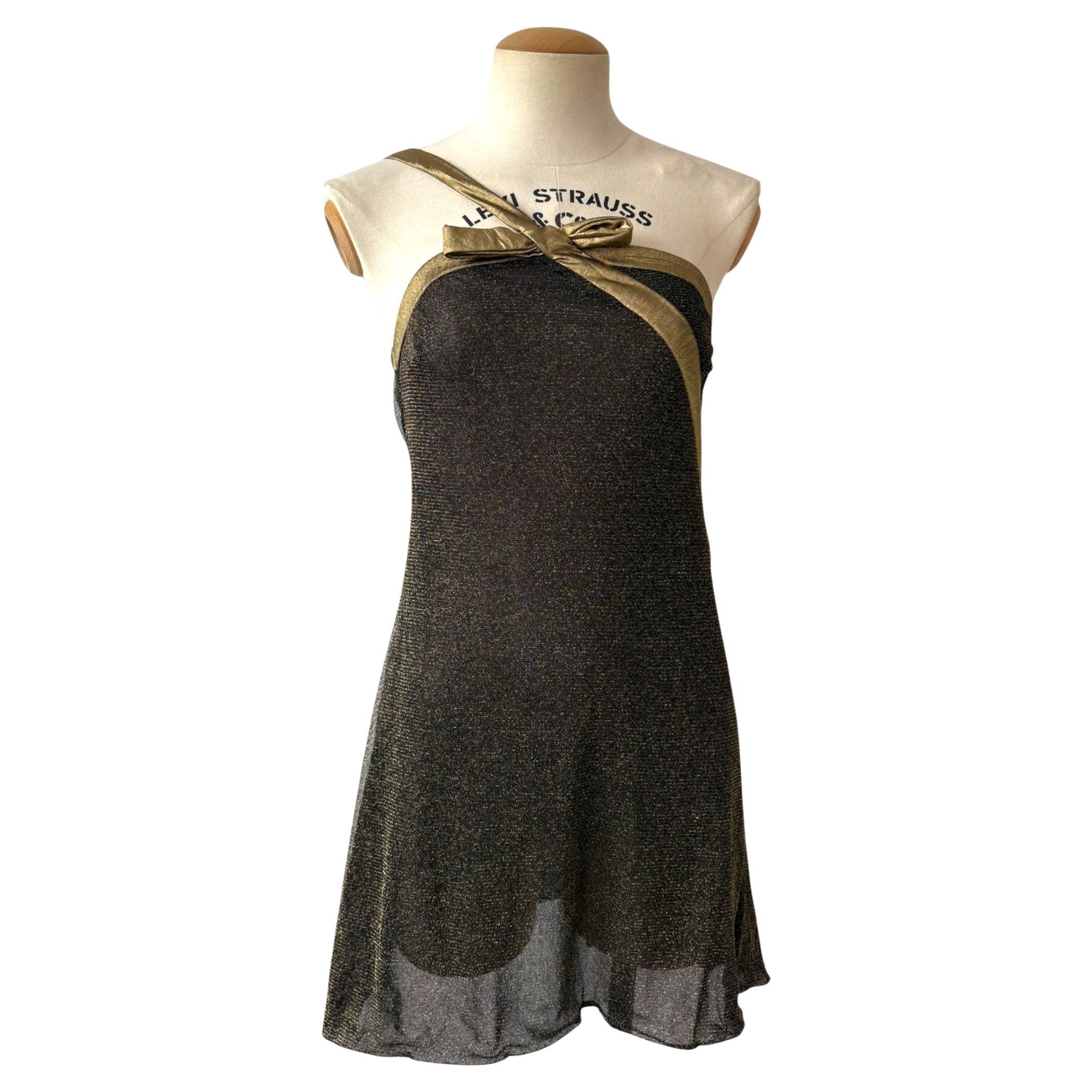 Mini robe métallisée noire et or de John Galliano en vente