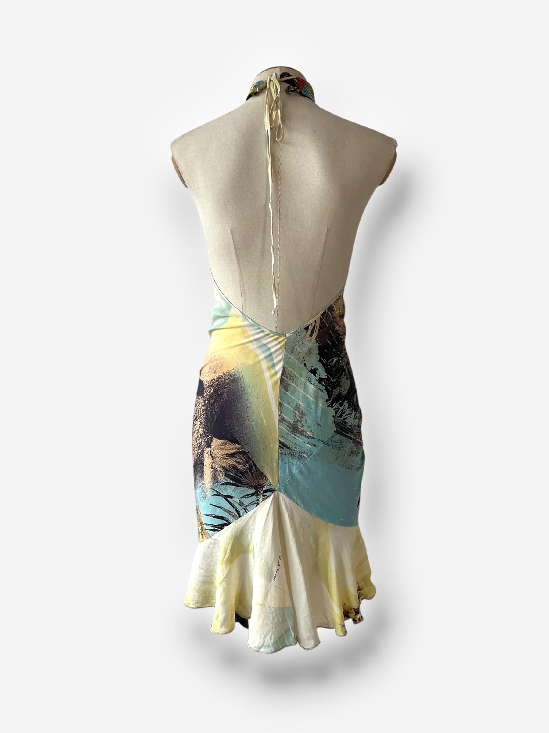 Robe dos nu à imprimé lion de Roberto Cavalli, printemps/été 2002 Pour femmes en vente