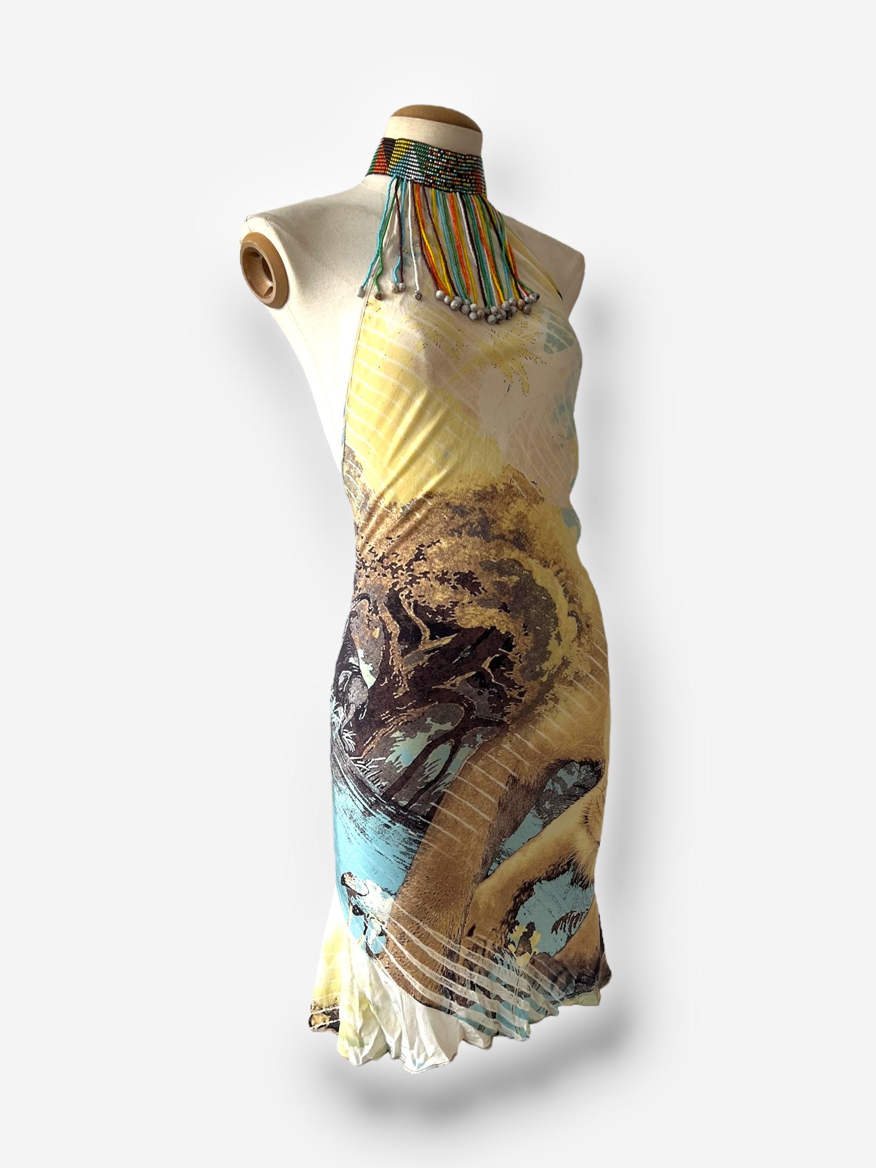 Robe dos nu à imprimé lion de Roberto Cavalli, printemps/été 2002 en vente 1