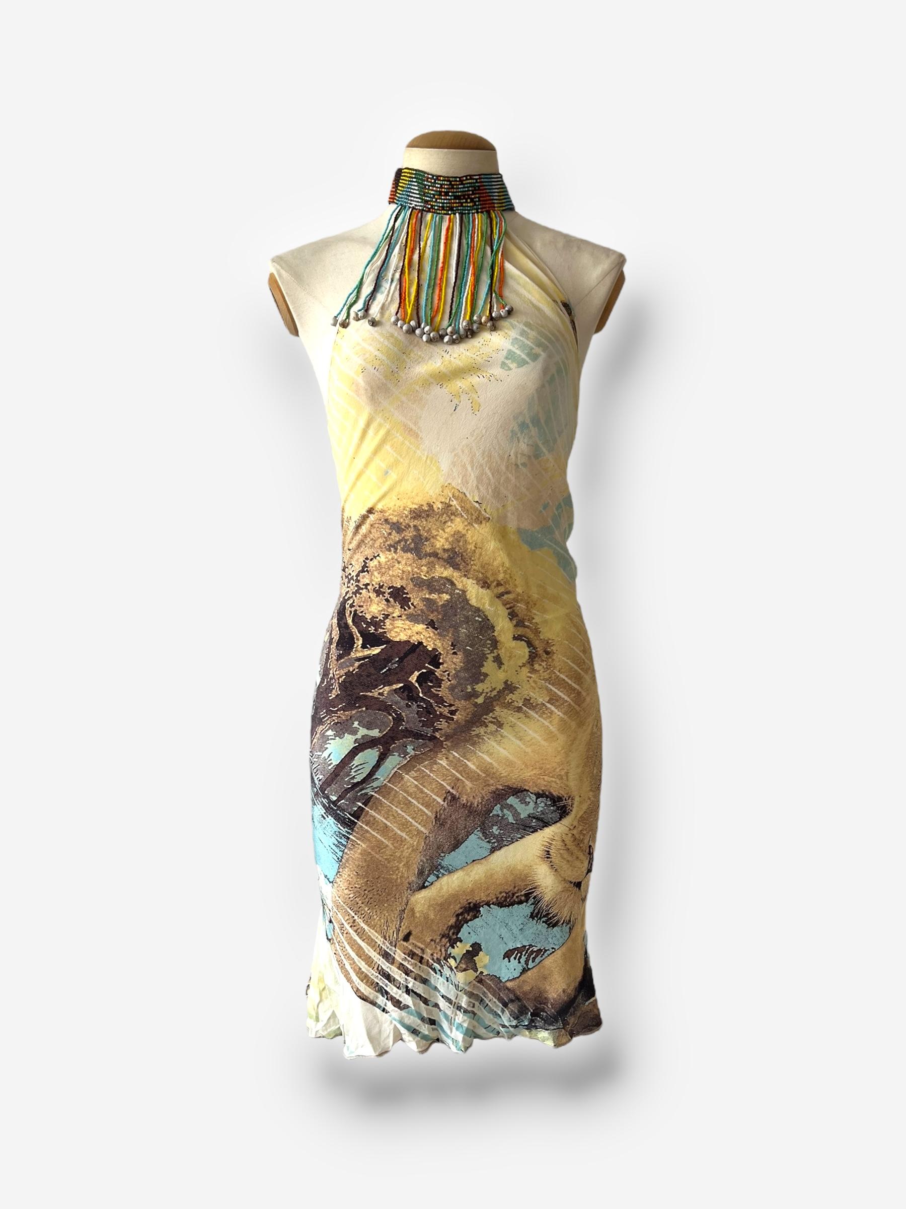 Robe dos nu à imprimé lion de Roberto Cavalli, printemps/été 2002 en vente 3