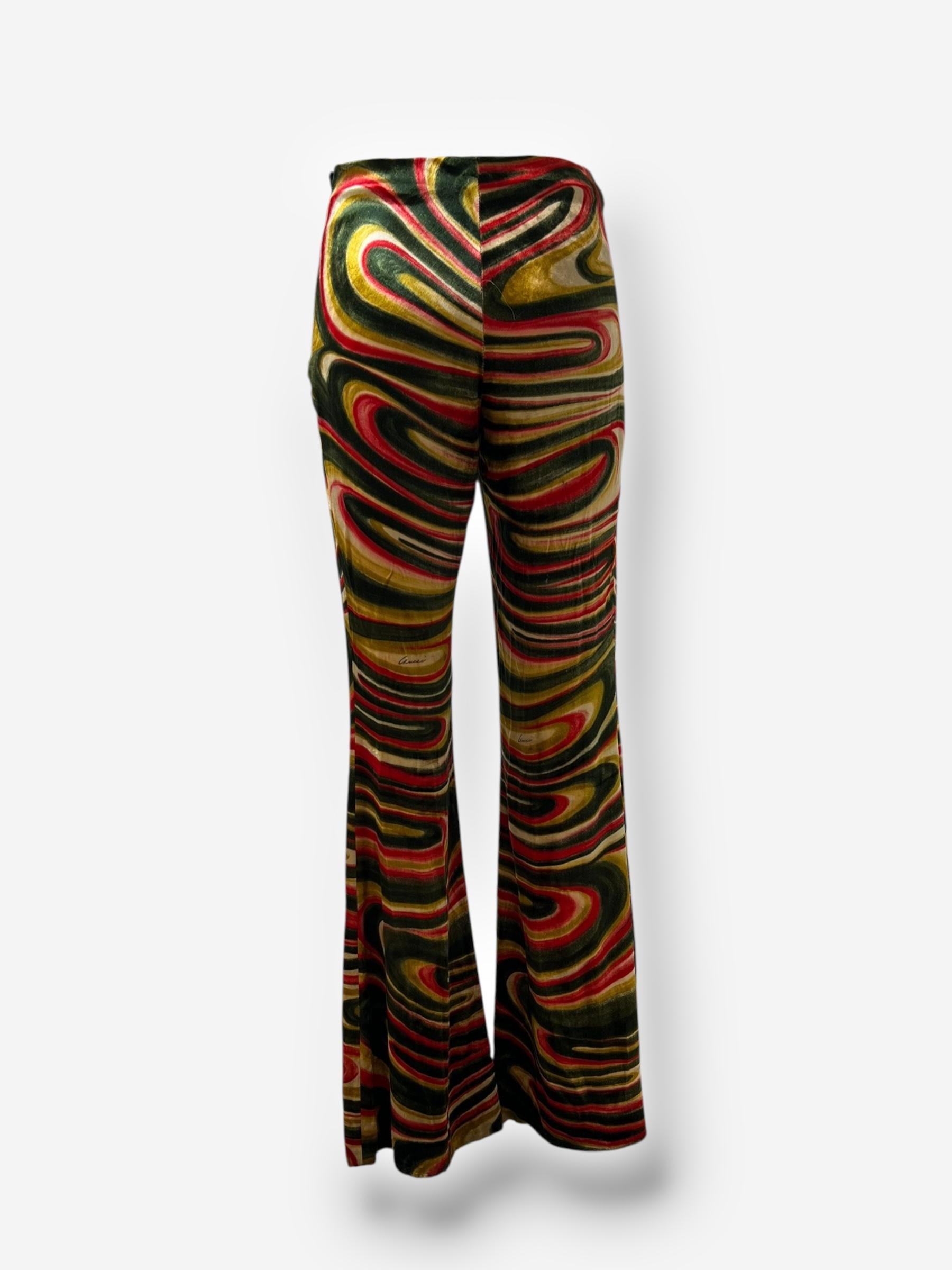 Gucci by Tom Ford 1999 F/W Runway Pantalon en velours imprimé tourbillon en vente 1