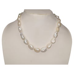 Natural 16-23mm Lustrous baroque pearl 14k Gold clasp White pearl necklace