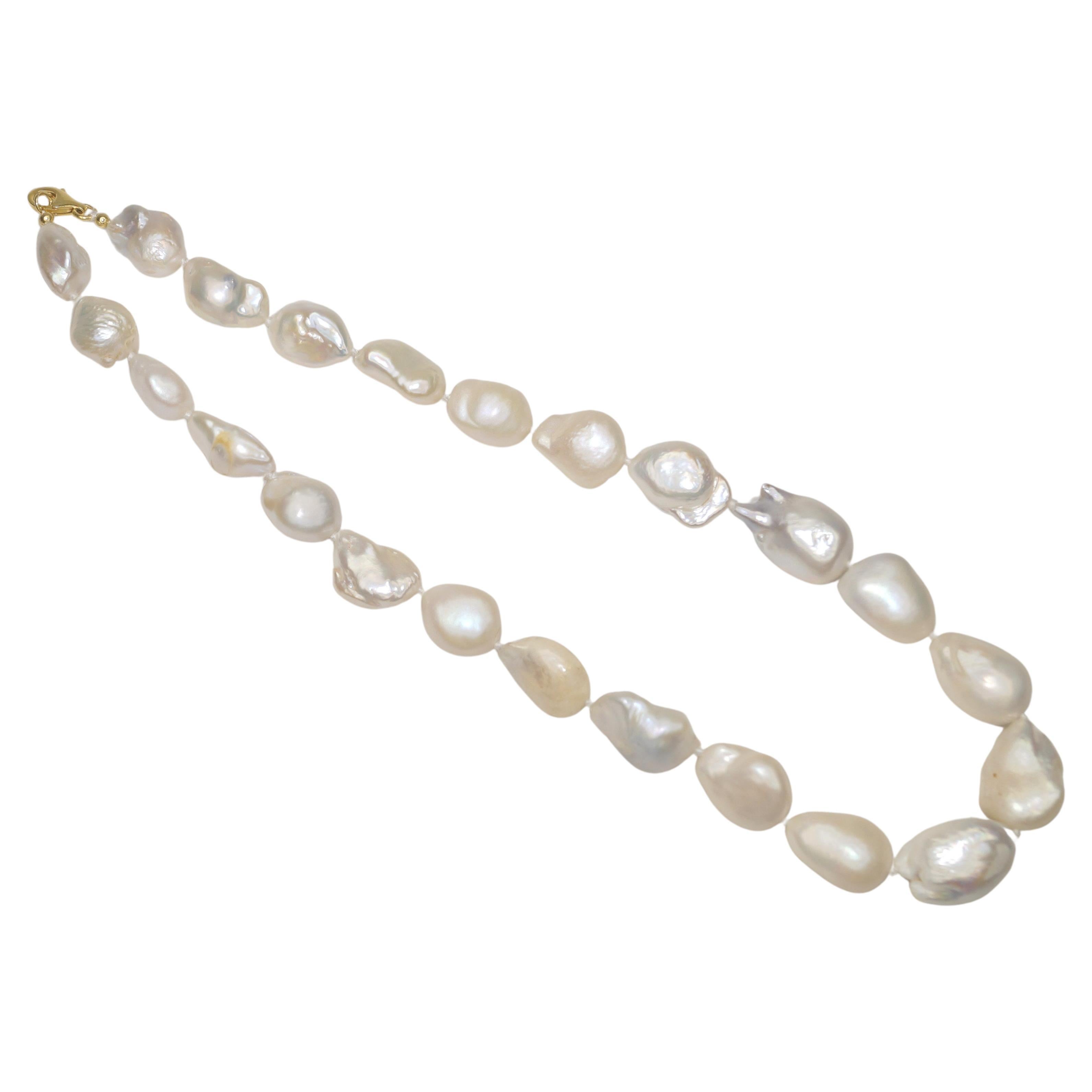 Natural 16-23mm Lustrous baroque pearl 14k Gold clasp White pearl necklace