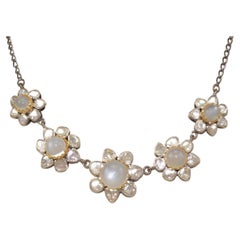 Natural Uncut polki Diamond moonstone Sterling silver necklace with earrings