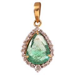 IGI Certified Natural Diamond Emerald Pendant 18K Gold Drop Pendant Necklace