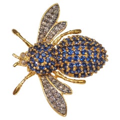 Sterlingsilber Queen Bee Brosche/Anstecknadel im Vintage-Stil mit Diamanten im Rosenschliff und Edelsteinen